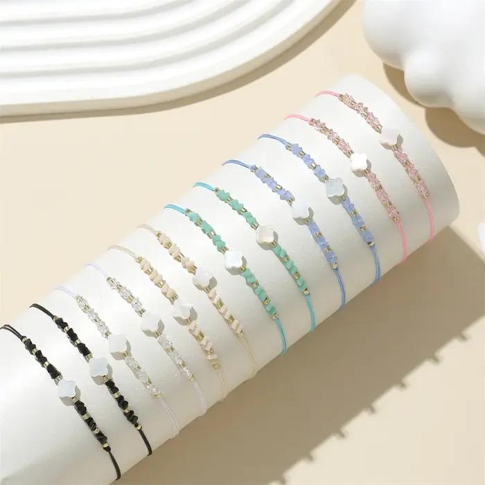 Ensemble de bracelets en corde tressée perlée pour femmes