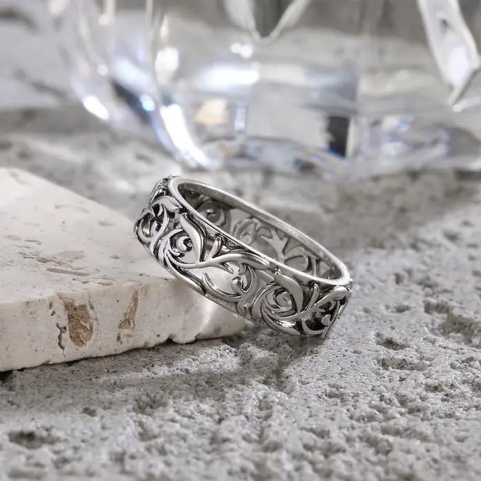 Bagues Vintage en Argent Sterling 925 Squelette Fleurs Ajourées pour Femmes Hommes Occasions Spéciales Anniversaire