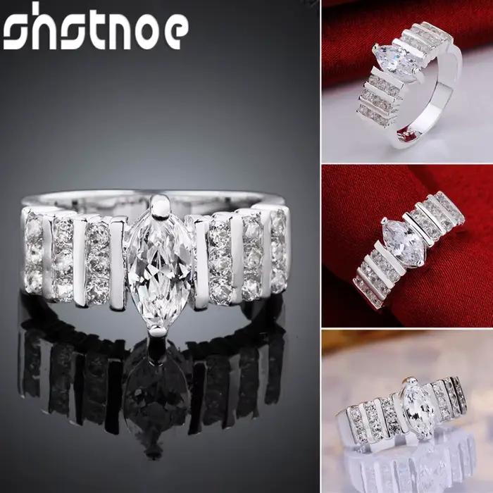 Bague de mariage ronde en argent sterling 925 incrustée de zircon ovale, accessoires de luxe nobles pour couples, pour femmes, mode et soirées