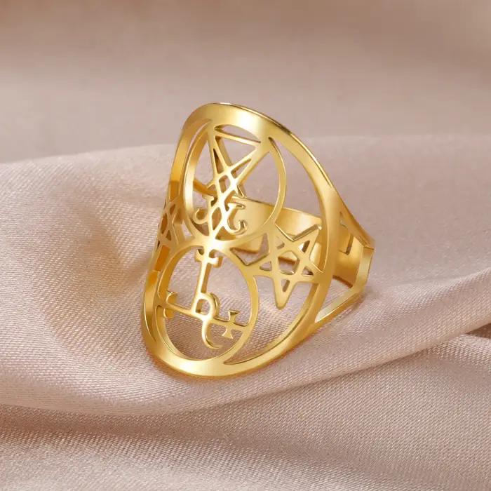 Skyrim sceau de Lilith Lucifer Sigil anneaux réglable en acier inoxydable anneau femmes hommes Protection amulette bijoux cadeaux en gros