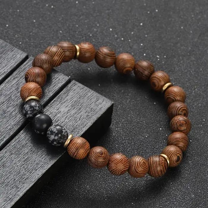 Bracelet ethnique tibétain en bois naturel pour hommes et femmes