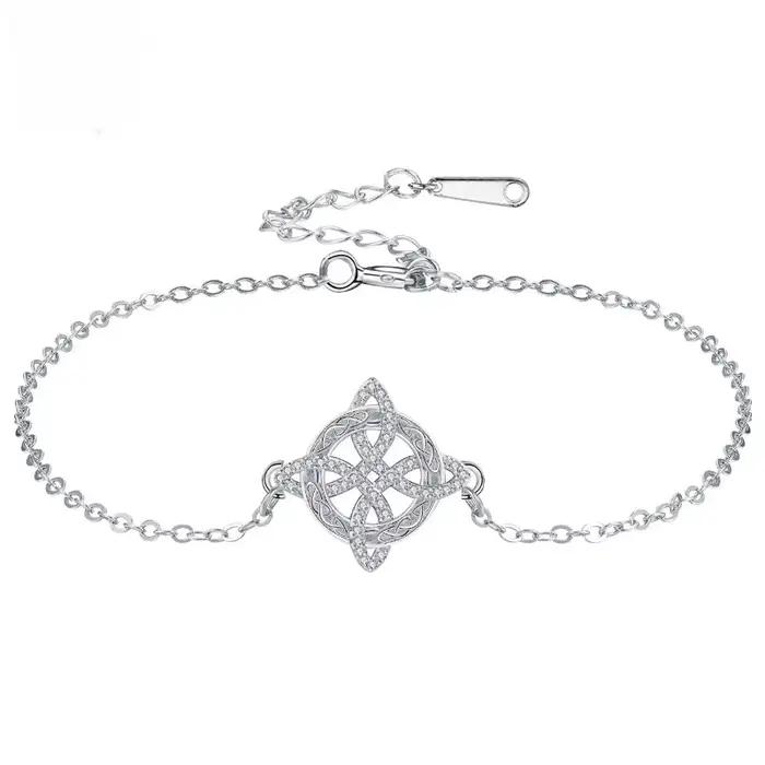 Bracelet en argent thaïlandais 925 avec nœud de sorcière et zircone pour femmes, amulette porte-bonh