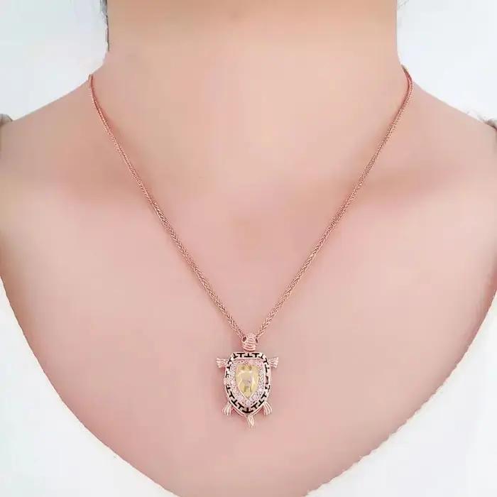 Inspiration incrustée de diamant 585 or violet Double couche pendentif tortue dorée plaqué or Rose 14K collier bijoux de Banquet