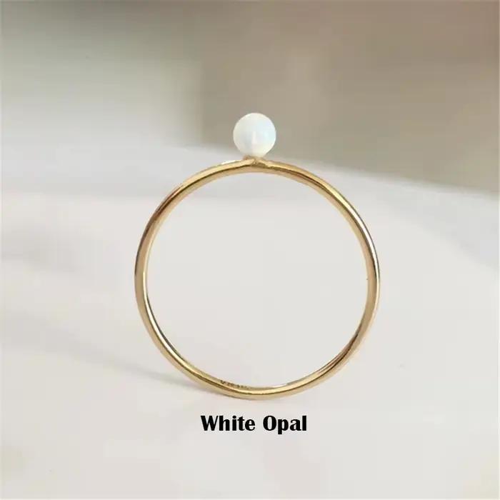 Bague empilable en opale blanche rempli d'or 14K de 3mm, bijoux Boho en or, bague d'articulation min