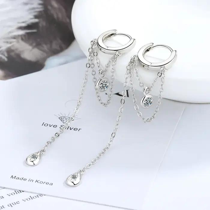 925 Sterling Silvler gland chaîne boucle d'oreille élégance petite amie cadeau Fine argent bijoux goutte d'eau