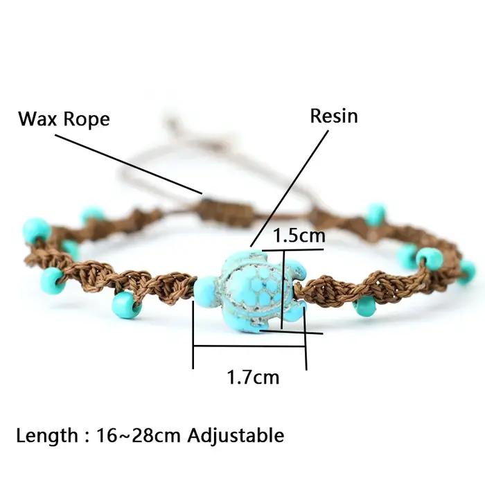 Bohême corde Bracelet unisexe réglable tortue Braslet été plage bijoux 4mm perle de riz