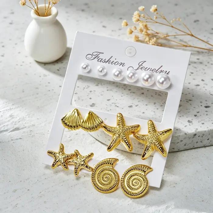Ensemble de boucles d'oreilles étoile et coquillage sur le thème de l'océan pour femmes