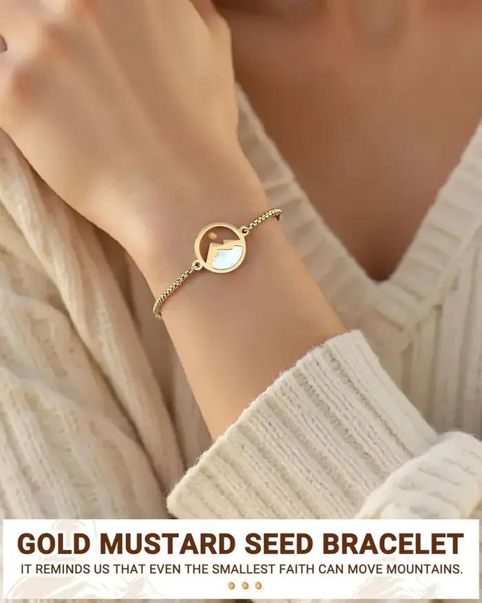 Bracelet en acier inoxydable plaqué or et argent avec breloque de graines de moutarde, symbole de foi et de force pour femmes et occasions spéciales