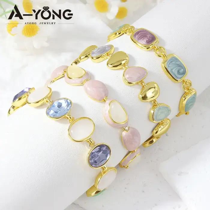 Bracelet en cristal et or 14 carats avec motifs résine colorés bohèmes pour femmes occasions spéciales soirée gala Saint Valentin