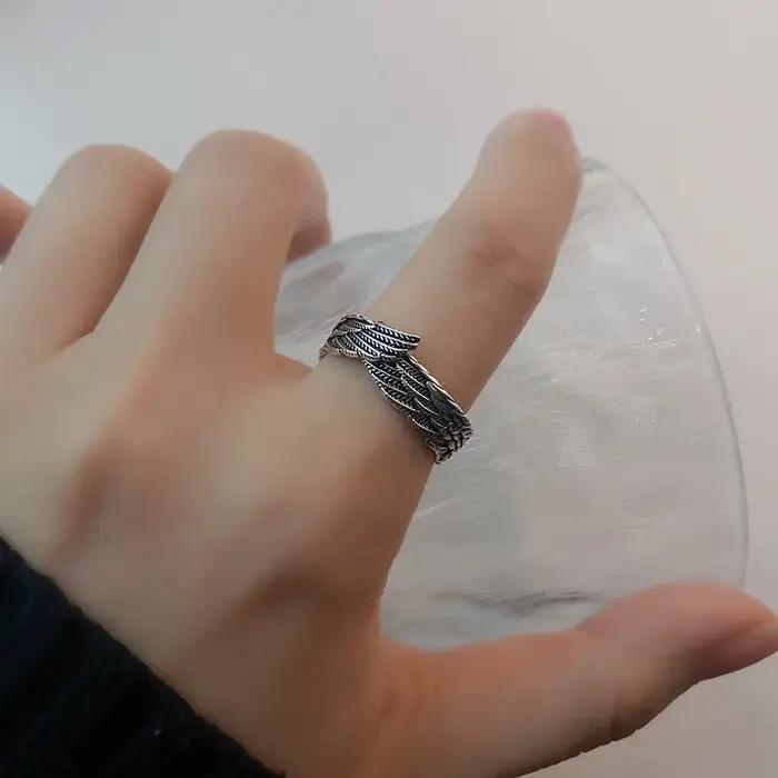 Bague rétro ailes d'ange pour femmes et hommes