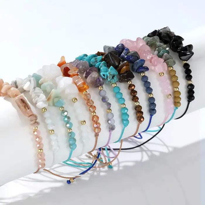 Ensemble de bracelets extensibles tissés en pierre naturelle irrégulière