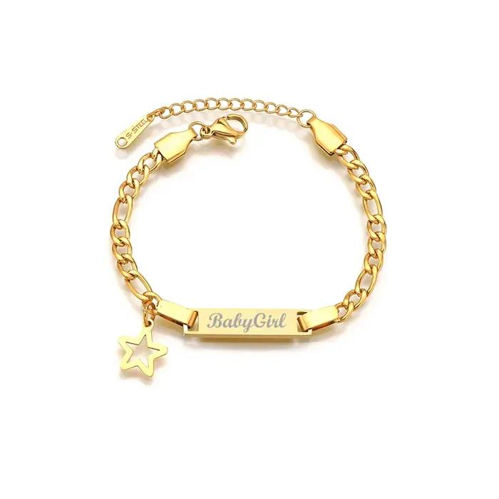 Bluelory personnalisé bébé nom Bracelet en acier inoxydable coeur étoile couronne papillon