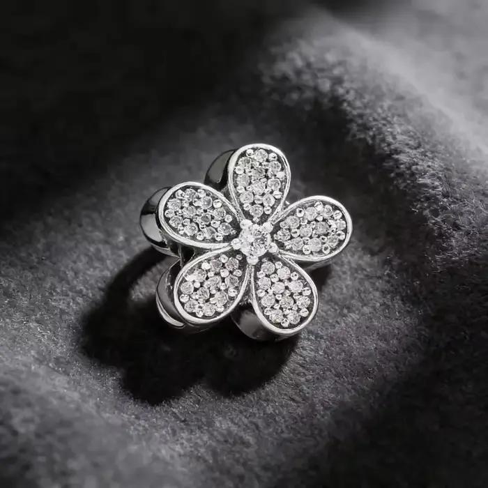 Nouvelle Collection – Pendentif Breloque Fleur Nœud en Zircon Rose en Argent 925