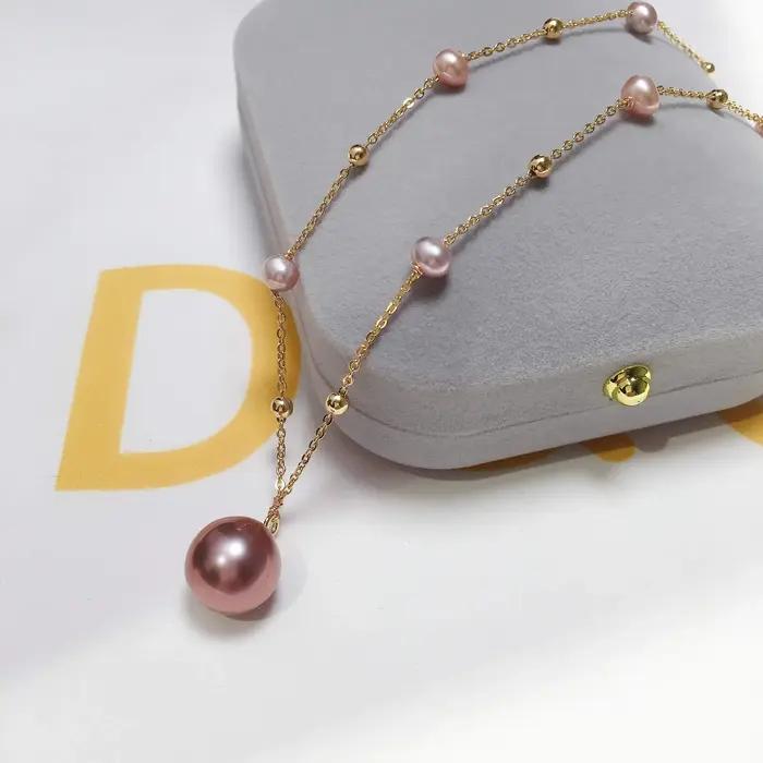 Pendentif de perle d'eau douce naturelle 100% véritable avec plaquage or 14K pour femmes, bijou moderne et élégant pour occasions spéciales