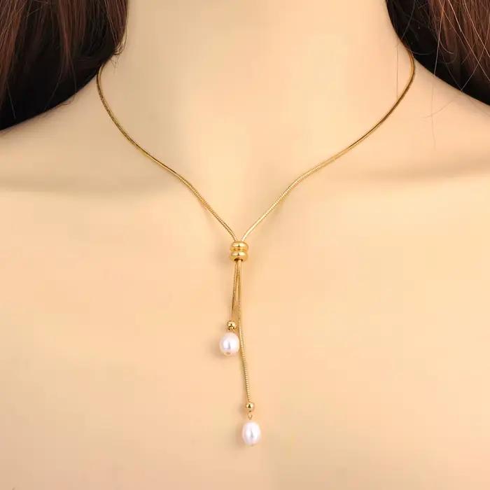 JeeMango-Collier pendentif en perles d'eau douce naturelles pour femme