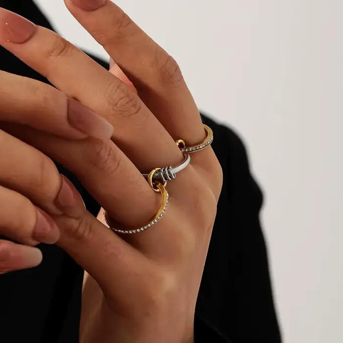 Bagues Empilables en Acier Inoxydable Plaquées en Or 18 Carats avec Zircone Cubique Pour Femmes Occasions Spéciales Ensembles De Mariage