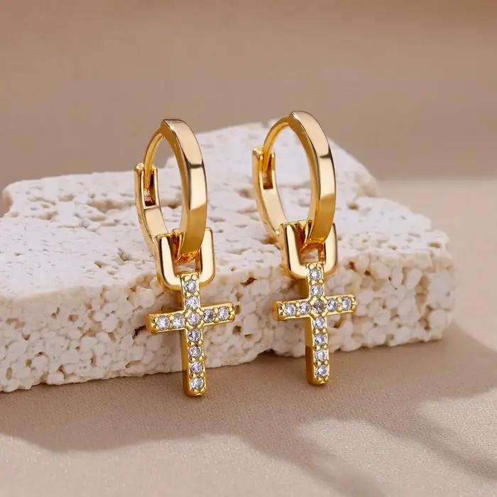 Boucles d'oreilles en forme de croix en Zircon pour femmes