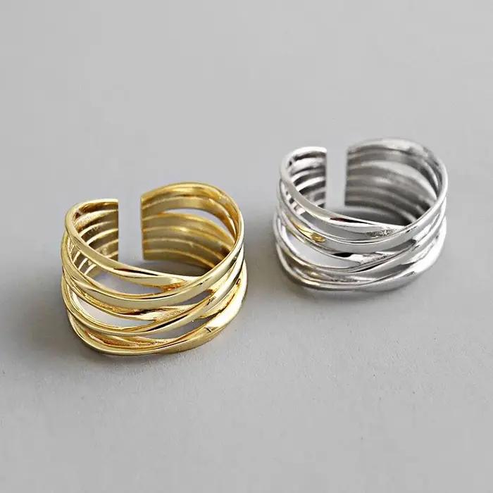 Bague en argent Sterling 925 ajourée couleur or avec pierres précieuses pour femmes occasions spéciales style classique mode féminine