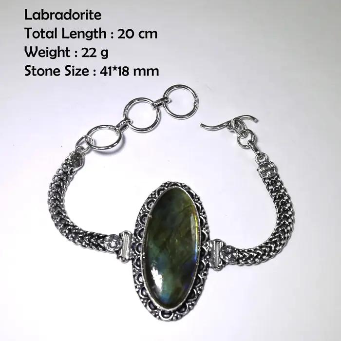 Bracelet en labradorite véritable, argent et cuivre