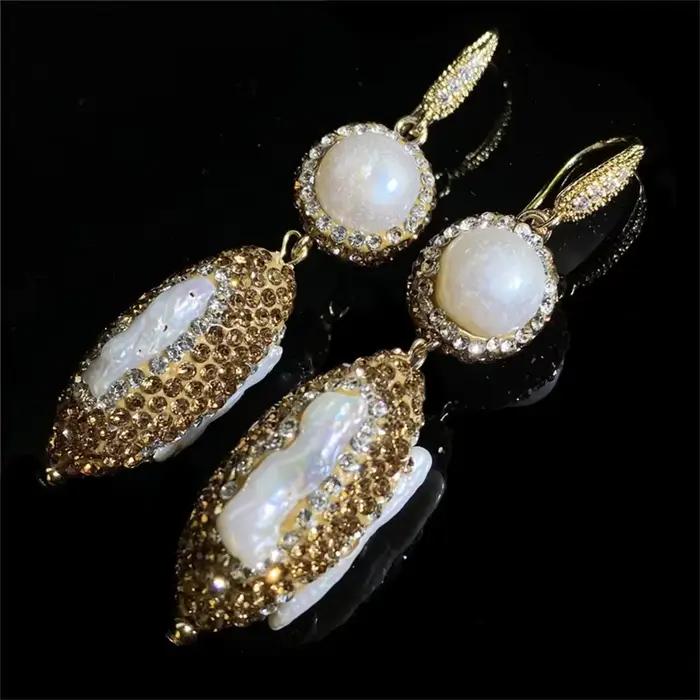 Bijoux en perles d'eau douce baroques irrégulières turques pour femmes, ensemble de collier et boucles d'oreilles en cristal goutte d'eau, bijoux de mariage pour femmes