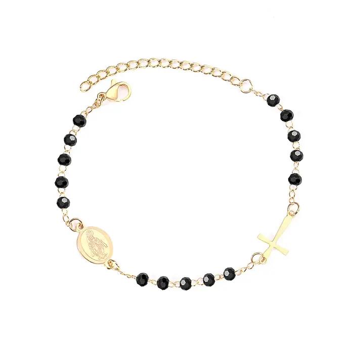 LUXUKISSKIDS chapelet jésus perles Bracelets multicolore en acier inoxydable croix chrétienne lien chaîne émail prière main bijoux cadeaux