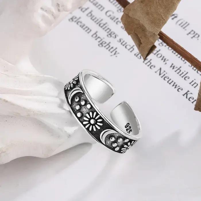 Bagues soleil et lune en argent Sterling 925 pour femmes