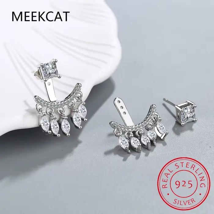 Boucles d'oreilles pendantes détachables 2 pierres en moissanite taille marquise 6cttw pour femme