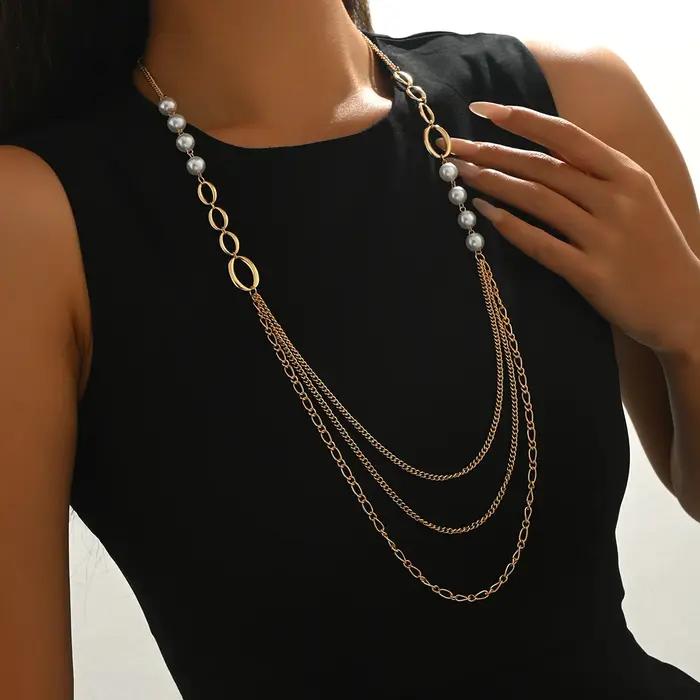 Collier à chaîne de perles multicouches avec pendentif long à franges