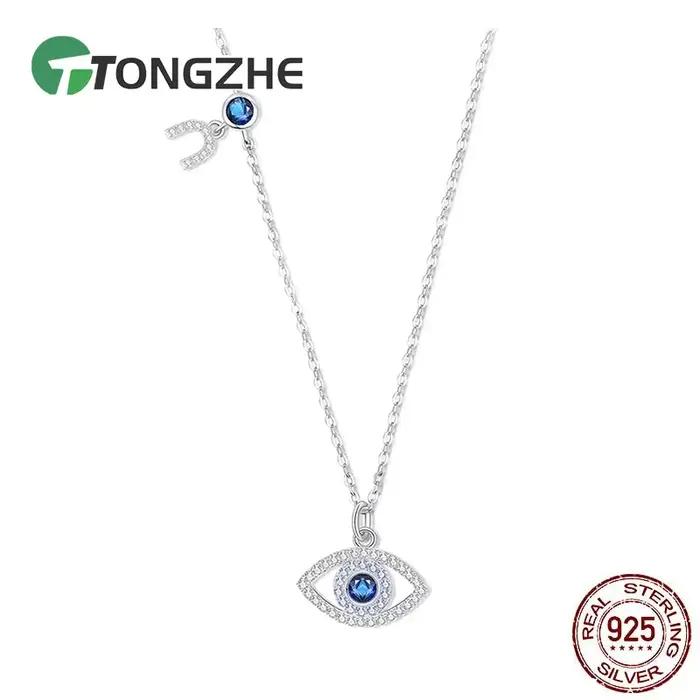 Collier Mauvais Œil en Argent Sterling 925 avec Zircone Bleue Pendentif Protection Femmes Occasions Spéciales