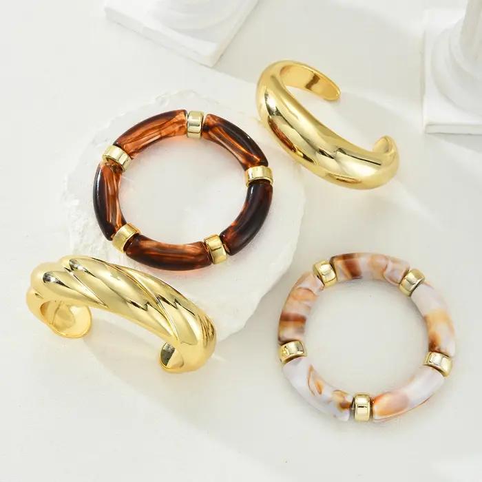 Ensemble de bracelets élastiques en résine marron pour femmes