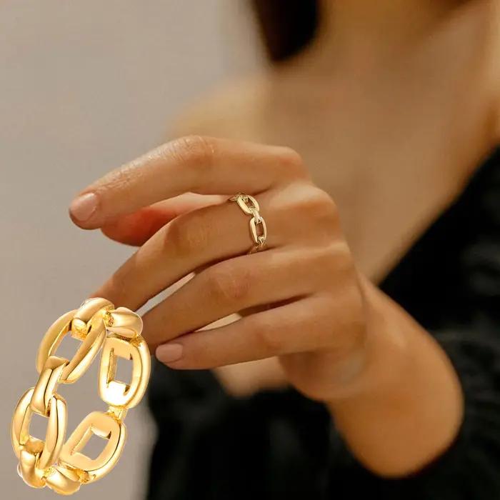 Anneau de chaîne de câble épais pour femmes, anneaux à maillons en acier inoxydable, bijoux minimali
