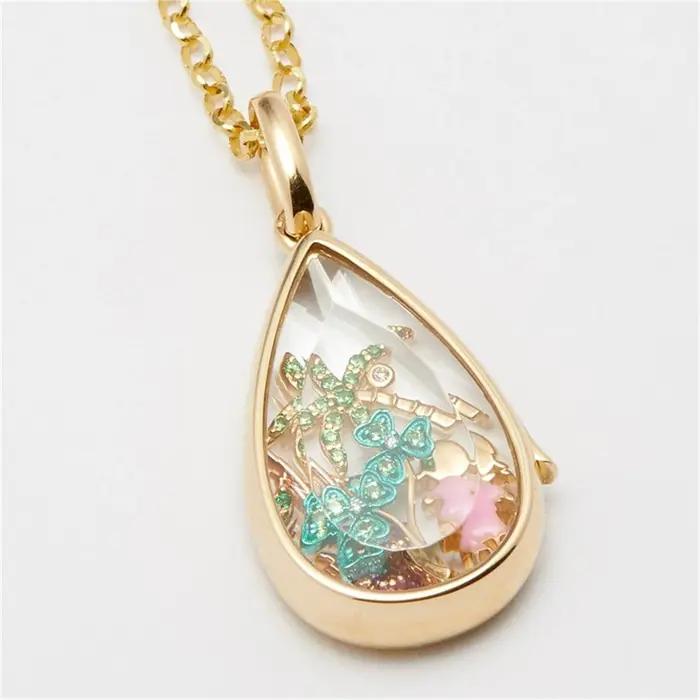 Pendentif Réglable Cœur Océan Fleurs Goutte D'Eau Chaîne Clavicule Plaquée Or Cuivre Occasions Spéciales Femme