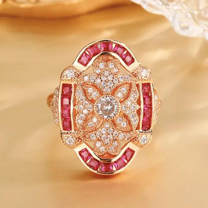 Vinregem Sparkling Lab créé saphir rubis émeraude gemmes ouvert anneau réglable pour les femmes cadeau anniversaire bijoux fins en gros