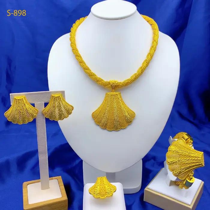Ensemble de bijoux pour femmes, collier et boucles d'oreilles irrégulières de luxe indien dubaï, ensemble de couleur or 24 carats pour mariée éthiopienne, mariage