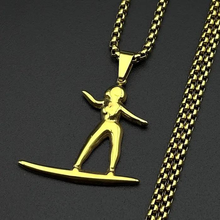Collier pendentif planche de surf pour les amateurs de plage et d'océan, cadeau sport d'été, en acie