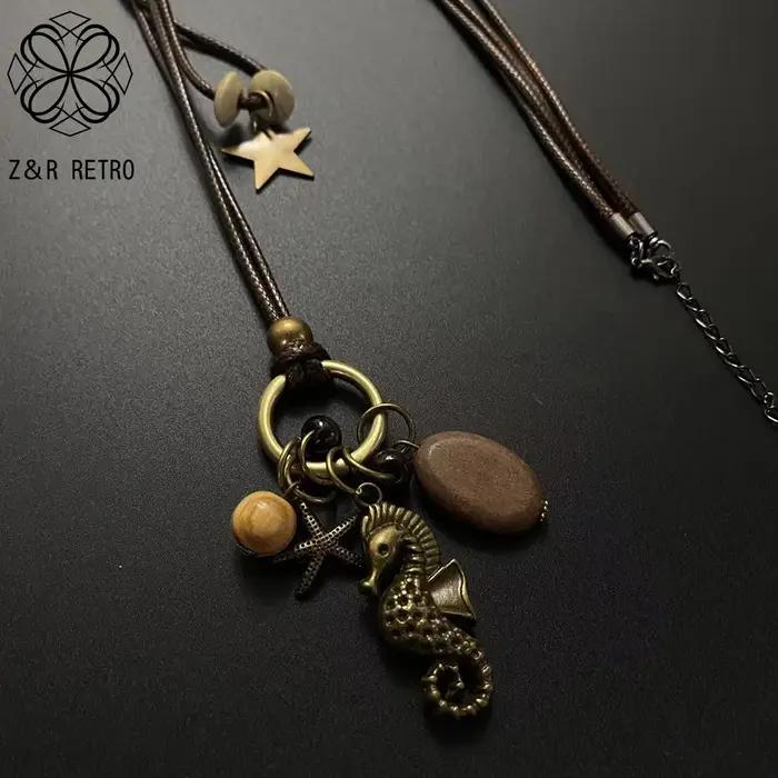 Collier en métal Antique cheval de mer fait à la main pour femmes