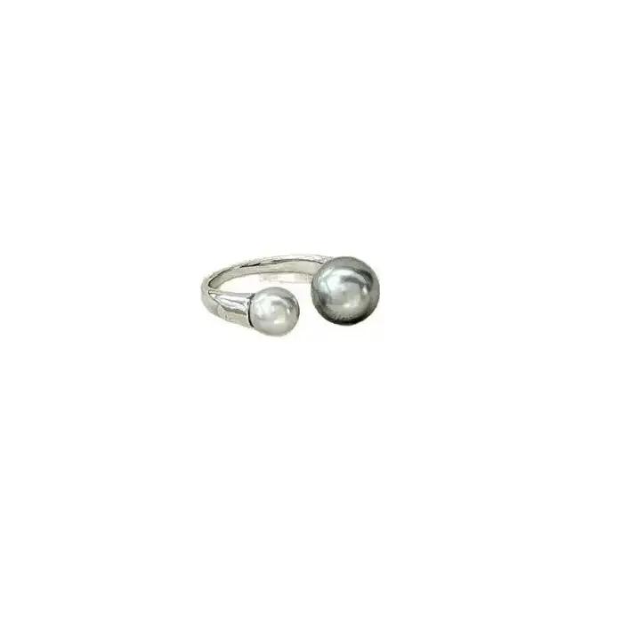 PANJBJ – bague en argent Sterling 925 avec perles grises pour femmes