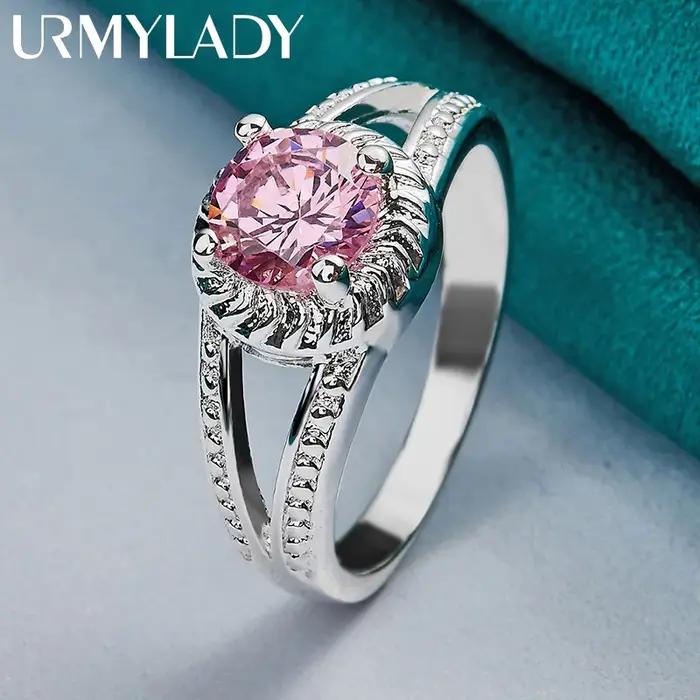 URMYLADY Breloque en argent sterling 925 avec zircon rose 7-10 # Bague pour femmes