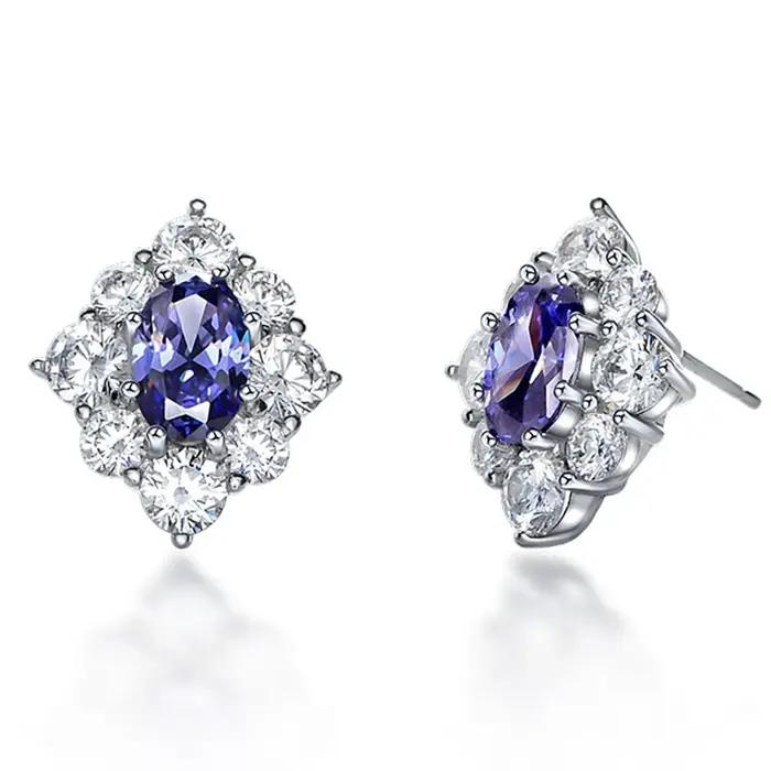 Boucles d'oreilles ovales en tanzanite teneur en carbone haute qualité bijoux fins pour femmes soirée élégante