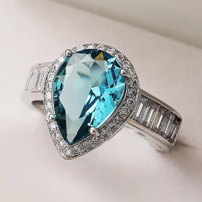 Huretailers-Magnifiques matiques de fiançailles bleu ciel pour femmes