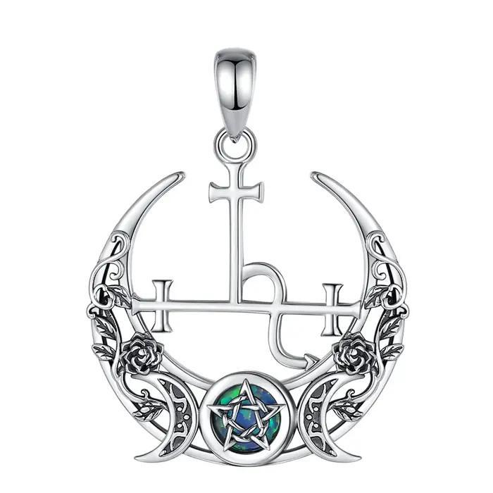 Eudora 925 argent Sterling Lilith lune collier pour femmes homme opale Triple lune déesse amulette p