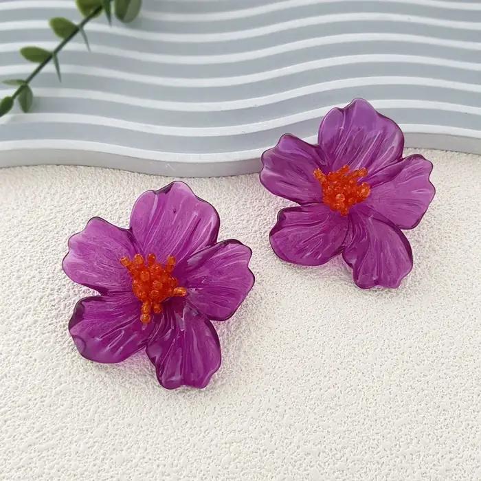 Boucles d'oreilles à fleurs en résine colorée pour femmes