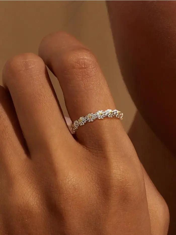 Bagues Marguerites Vintage En Argent Sterling 925 Pour Femmes Cadeau De Bijoux Fins Haute Qualité Occasions Spéciales Anniversaire Fiançailles Mariage
