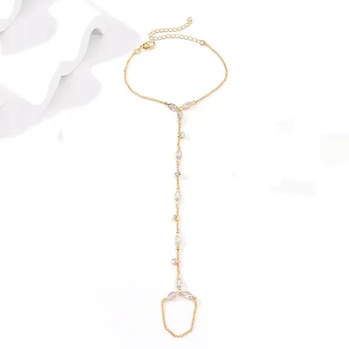 Bracelet tendance en acier inoxydable et zircon pour femme, design minimaliste goutte d'eau, longue chaîne, bijou de doigt, cadeau