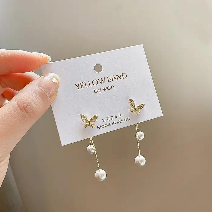 2025 tendance nouvelle Zircon fleur boucle d'oreille femme tempérament glands Imitation perle boucles d'oreilles pour les femmes mode bijoux Gif