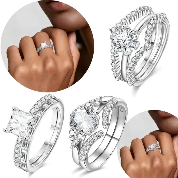 Bague de fiançailles et de mariage torsadée avec halo de zircone cubique taille princesse