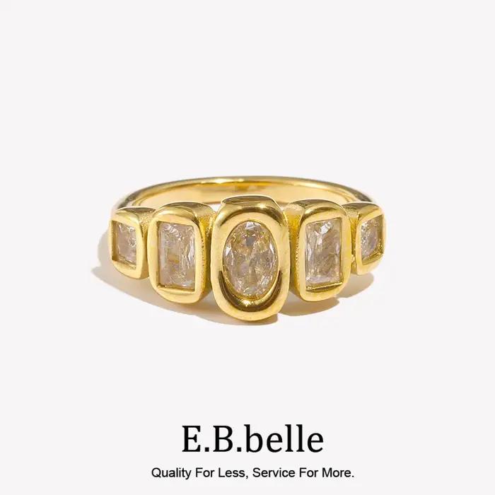 Bague géométrique en acier inoxydable 316L sertie de zirconium blanc élégante pour femmes occasions spéciales fantaisie moderne alliance mariage