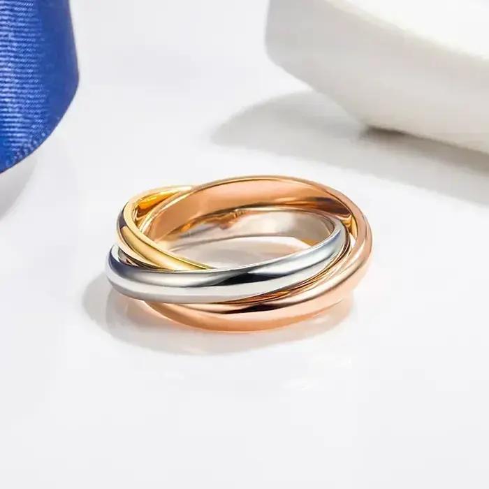 Bague Trinité Classique en Argent Sterling 925 avec Séparation de Couleurs