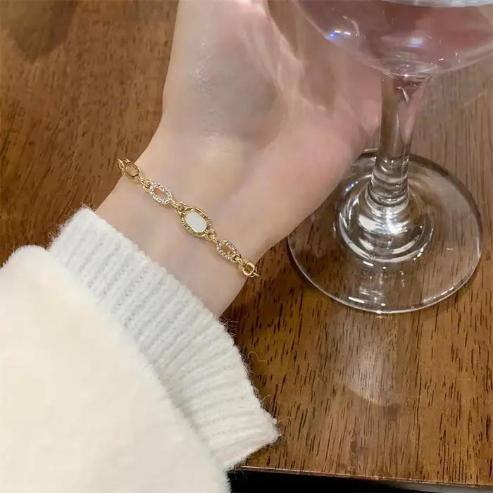 Bracelet géométrique de luxe en Zircon plaqué or pour femmes
