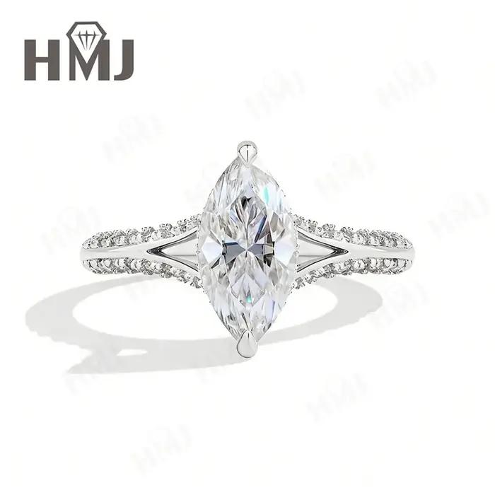 Bague en moissanite taille marquise 1-3 carats, argent sterling 925, couleur D, VVS1, bijoux fins, c